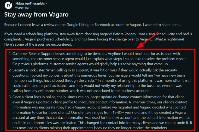 Reddit warning about Vagaro data