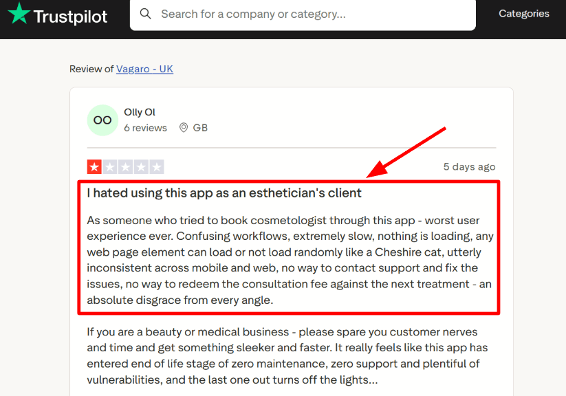 Vagaro Trustpilot slow loading review