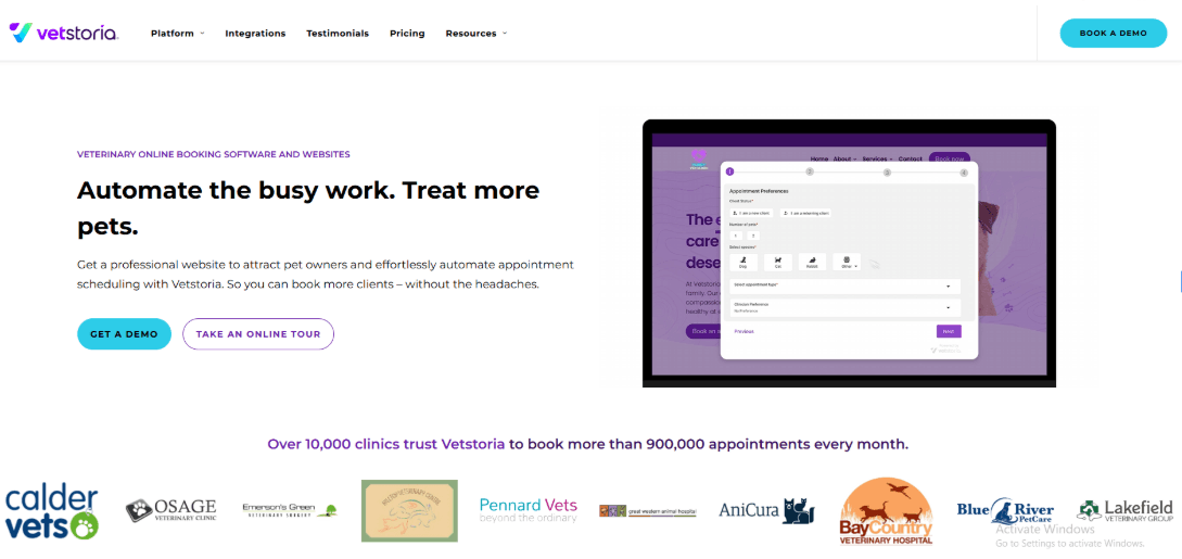Vetstoria veterinary online booking software