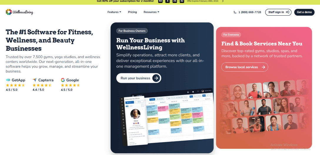 Wellness business management software dashboard