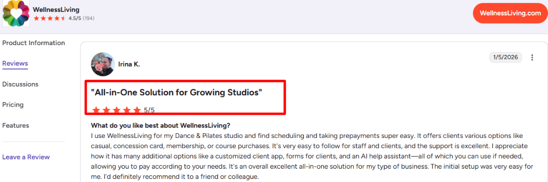 WellnessLiving G2 packages and courses